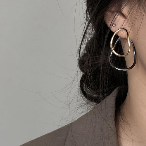 Vintage Contrast Color Oval Alloy Stud Earrings For Women, Elegant Minimalist Fashion Ear Jewelry