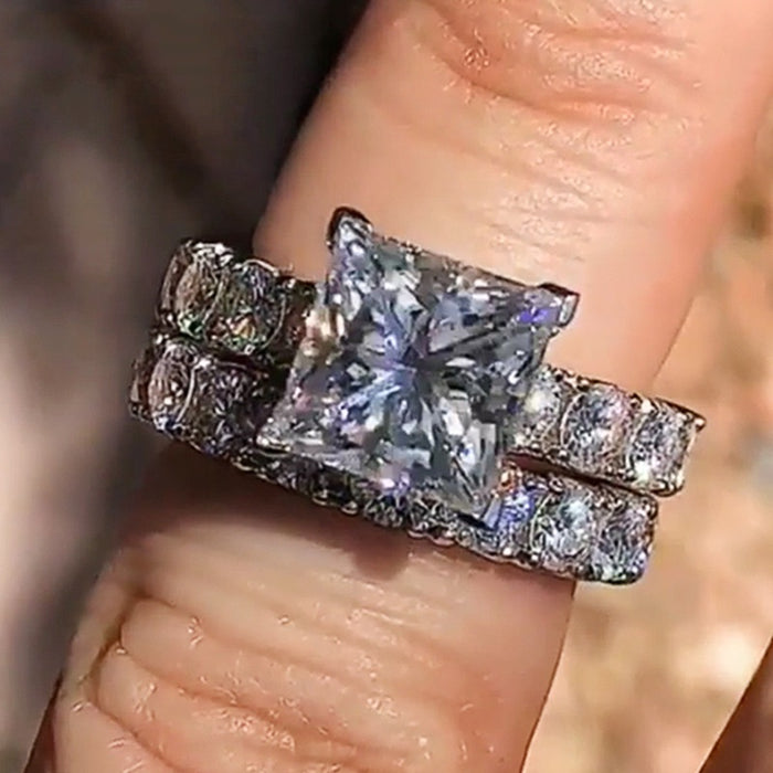 Fashion Square Women's Engagement Proposal Ring With Diamond Look Stone, Jewelry