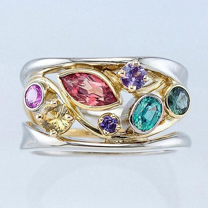 European American Fashion Multicolor Stone Ring For Women Summer Popular Versatile Hand Jewelry