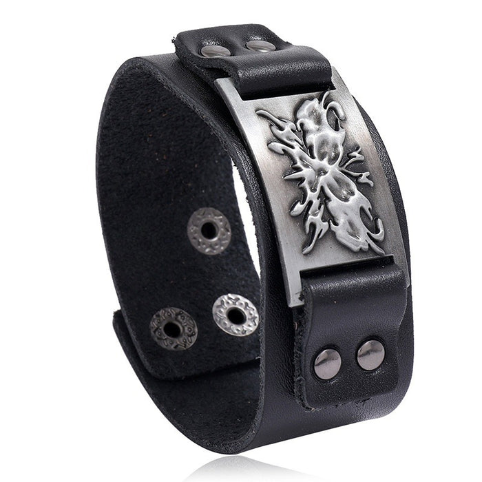 Vintage Braided Punk Cowhide Leather Bracelet With Alloy Butterfly Wide Men's Accessory