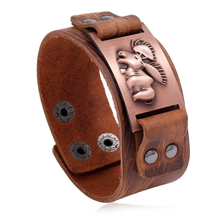 Punk Men's Cowhide Leather Bracelet Vintage European American Wide Leather Wristband