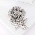 Alloy Full Rhinestone Rose Brooch Elegant Floral Lapel Pin view 3