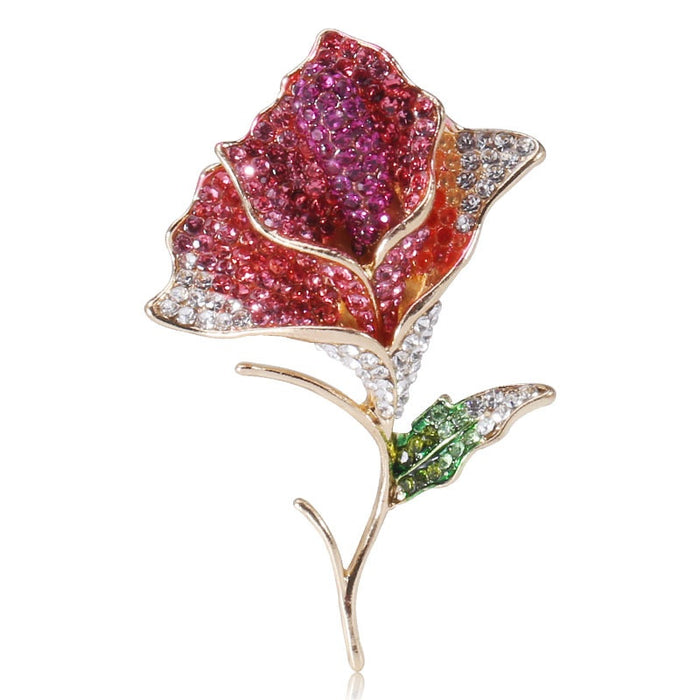 Alloy Rhinestone Rose Brooch Pin For Elegant Suit Lapel Decoration