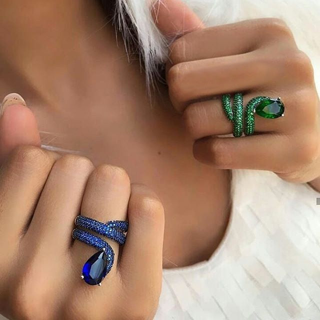 Luxury Snake Shape Full Pave Cubic Zirconia Ring For Women Party Fashion Jewelry Accessories