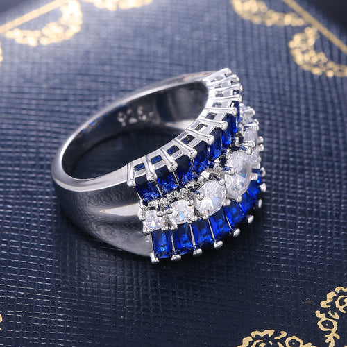 Elegant Blue Zircon Inlaid Wedding Ring For Women, Creative European Style Jewelry