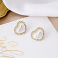 Elegant Korean Heart Pearl Studs With Rhinestone Trim 925 Silver Needle Vintage Love Shape Earrings view 4