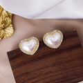 Elegant Korean Heart Pearl Studs With Rhinestone Trim 925 Silver Needle Vintage Love Shape Earrings view 3