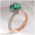 European Fashion Women's Zircon Ring, Silver Plated Copper Micro Pave Green Gemstone Jewelry view 2
