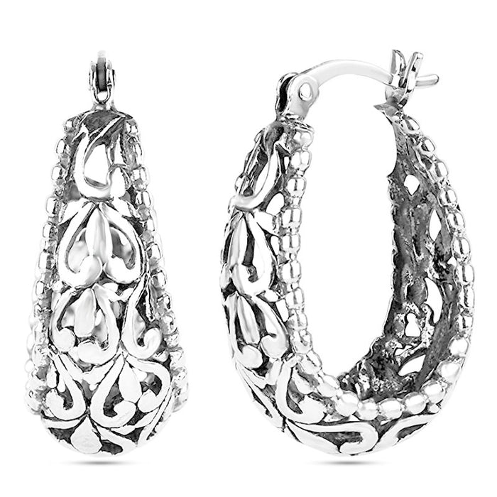 Vintage Women's Hollow U Shape Copper Hoop Earrings, European American Ear Jewelry