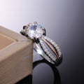 Fashion OL Women's Two Tone Engagement Ring Prong Set Round Zircon Wedding Proposal Ring view 2