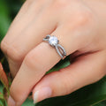 Fashion OL Women's Two Tone Engagement Ring Prong Set Round Zircon Wedding Proposal Ring view 4