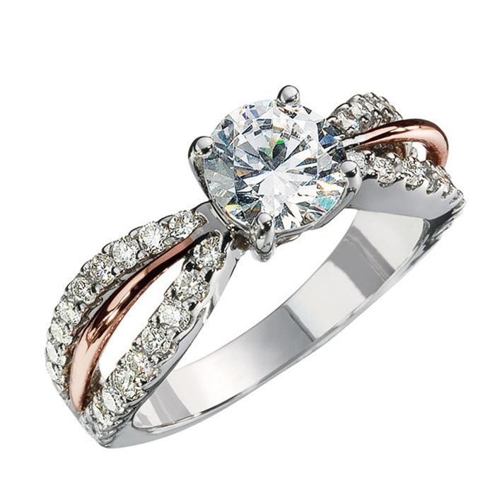 Fashion OL Women's Two Tone Engagement Ring Prong Set Round Zircon Wedding Proposal Ring