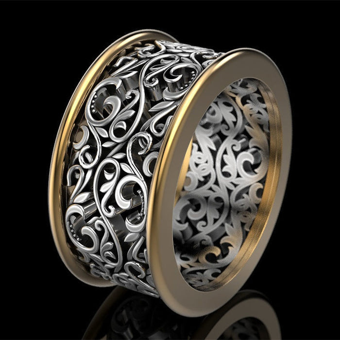 Creative Vintage Hollow Floral Pattern Alloy Ring For Men European American Fashion Jewelry