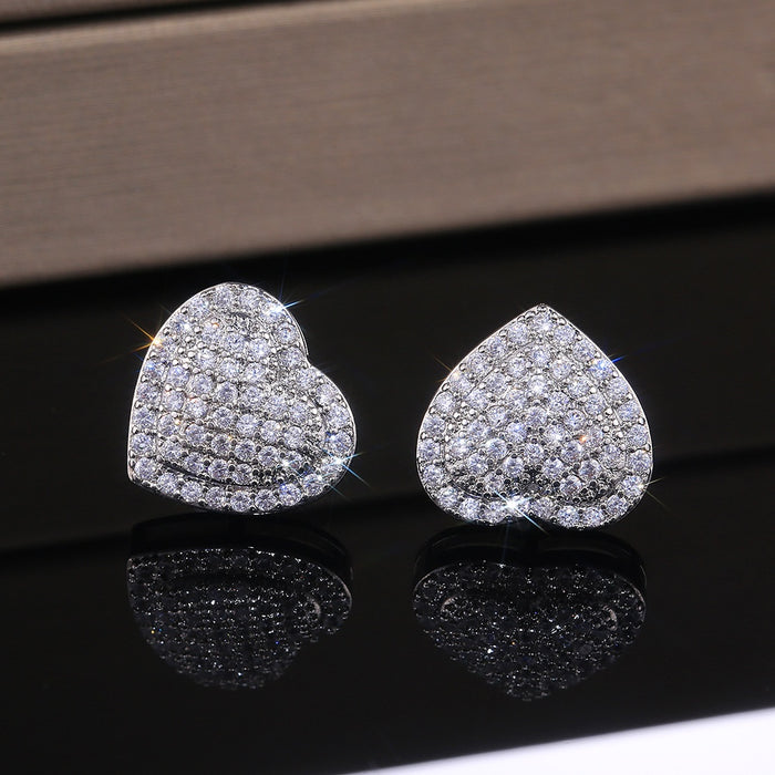 Fashion OL Micro Pave Zircon Heart Stud Earrings For Women Wedding Anniversary Gift Jewelry