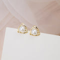 Elegant Hollow Geometric Triangle Gold Alloy Faux Pearl Stud Clip On OL Minimalist Fashion Earrings view 4