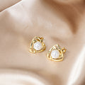 Elegant Hollow Geometric Triangle Gold Alloy Faux Pearl Stud Clip On OL Minimalist Fashion Earrings view 2