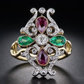 Simple Two Tone Gemstone Four Leaf Clover Women's Ring, European Fashion Jewelry view 1
