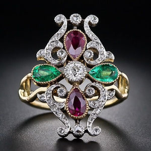Simple Two Tone Gemstone Four Leaf Clover Women's Ring, European Fashion Jewelry