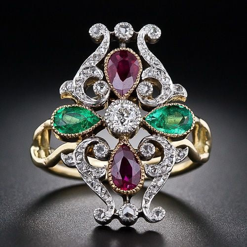 Simple Two Tone Gemstone Four Leaf Clover Women's Ring, European Fashion Jewelry