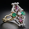 Simple Two Tone Gemstone Four Leaf Clover Women's Ring, European Fashion Jewelry view 2