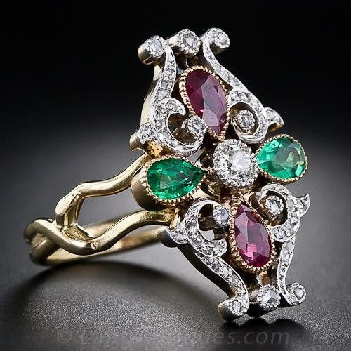 Simple Two Tone Gemstone Four Leaf Clover Women's Ring, European Fashion Jewelry