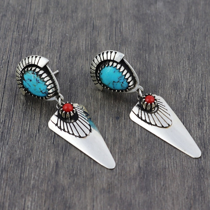Vintage Faux Turquoise Women's Stud Earrings, Ethnic Style Personality Ear Jewelry