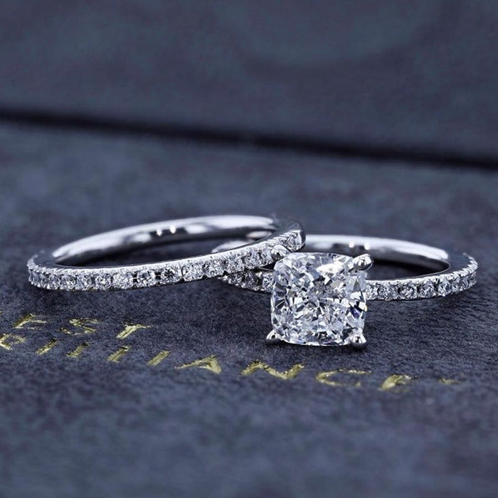 Sparkling Square Zircon Alloy Rhinestone Women's Wedding Couple Rings Fashion Jewelry