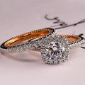 Luxury Two Tone Copper Ring Pair With Micro Pave Zircon Stones, Elegant Women Jewelry view 1