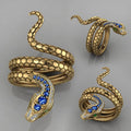 Creative Snake Shape Ring With Sapphire Blue Zircon Inlay, Unisex European American Finger Jewelry view 2