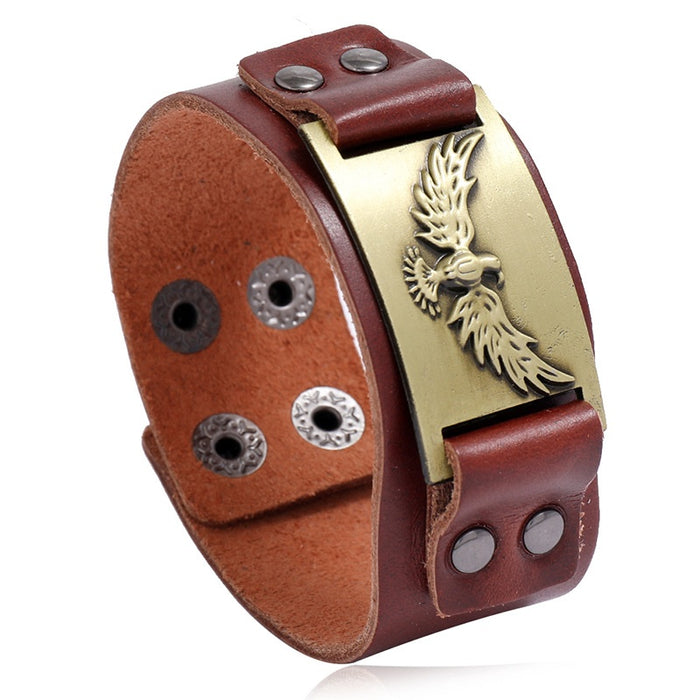 Punk Men's Cowhide Leather Bracelet Vintage Wide Leather Wristband For Dropshipping
