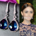 Elegant Unique Sapphire Blue Cubic Zirconia Women's Earrings, Creative Jewelry view 5
