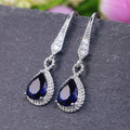 Elegant Unique Sapphire Blue Cubic Zirconia Women's Earrings, Creative Jewelry view 1