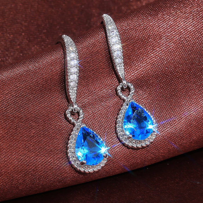 Fashion Blue Teardrop Dangle Earrings For Women Elegant Versatile Drop Ear Jewelry