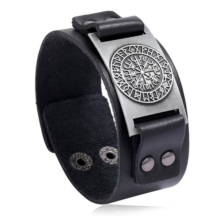 Nordic Viking Rune Cowhide Leather Bracelet For Men, Simple Vintage Punk Wristband