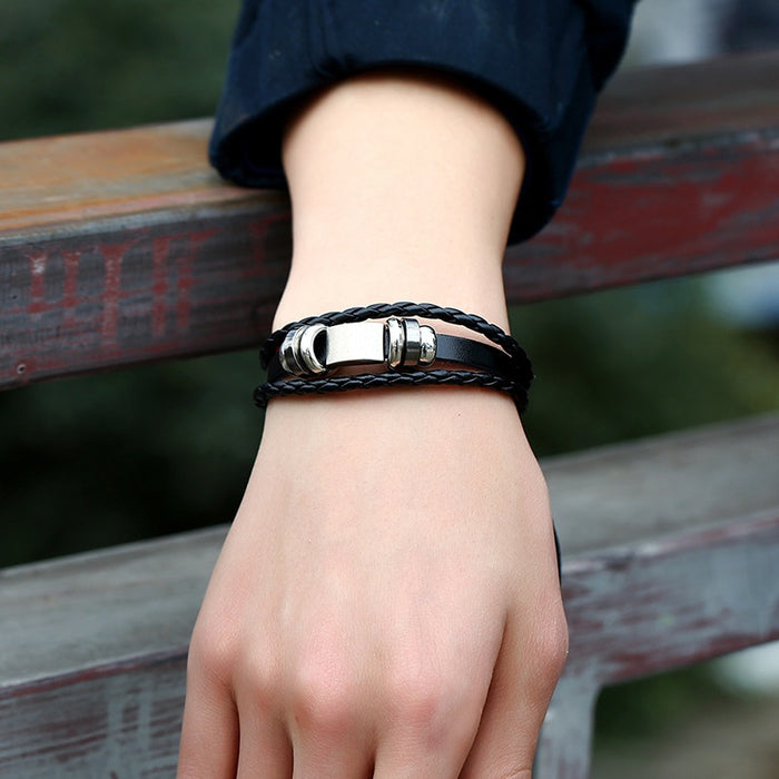 Punk Korean Style Cowhide Leather Bracelet Fashion Beaded Braided Student Accessory