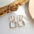 Transparent Geometric Square Faux Crystal Metal Drop Earrings, European Statement Fashion Design view 2