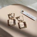 Transparent Geometric Square Faux Crystal Metal Drop Earrings, European Statement Fashion Design view 3