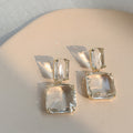 Transparent Geometric Square Faux Crystal Metal Drop Earrings, European Statement Fashion Design view 4