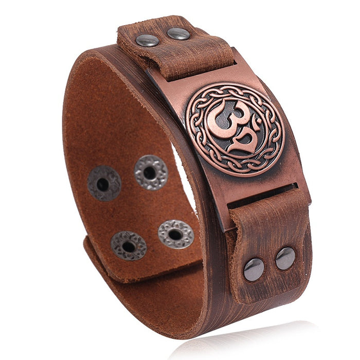 Vintage Punk Men's Cowhide Leather Bracelet Wide Leather Wristband Fashion Accessory