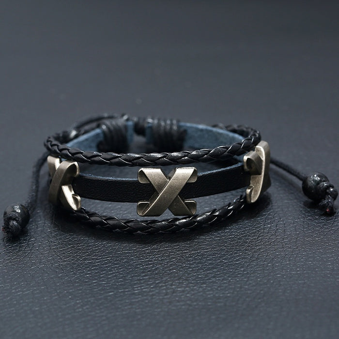 Adjustable Woven Cowhide Leather Bracelet With Beads, Personalized Cross Border Wrist Jewelry