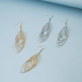 Elegant Hollow Layered Leaf Oval Metal Alloy Long Drop Dangle Statement Jewelry For Women Earrings view 1