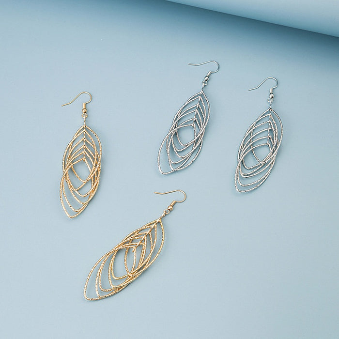 Elegant Hollow Layered Leaf Oval Metal Alloy Long Drop Dangle Statement Jewelry For Women Earrings