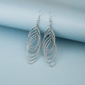 Elegant Hollow Layered Leaf Oval Metal Alloy Long Drop Dangle Statement Jewelry For Women Earrings view 3