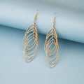 Elegant Hollow Layered Leaf Oval Metal Alloy Long Drop Dangle Statement Jewelry For Women Earrings view 2