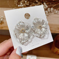 Korean Style Transparent Artificial Crystal Flower Stud Earrings With Silver Pins For Women view 4