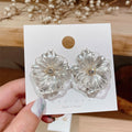 Korean Style Transparent Artificial Crystal Flower Stud Earrings With Silver Pins For Women view 3