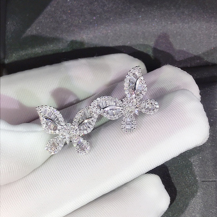 Fashion Butterfly Zircon Stud Earrings For Women, Korean Style Elegant Rhinestone Ear Jewelry