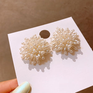 Korean Style Pearl Firework Stud Earrings For Women, Silver Needle Light Luxury OL Jewelry