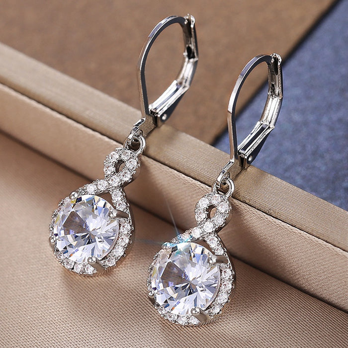 Luxury Copper Plated Zircon Drop Earrings Elegant Women's Dangle Jewelry