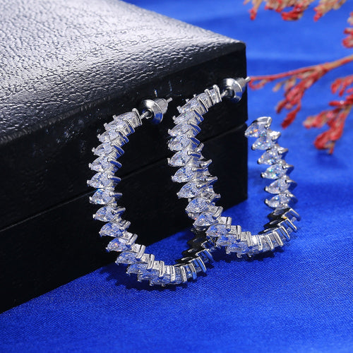 Fashion White Gold Plated Zircon Large Hoop Earrings, Simple European Round Jewelry For Women